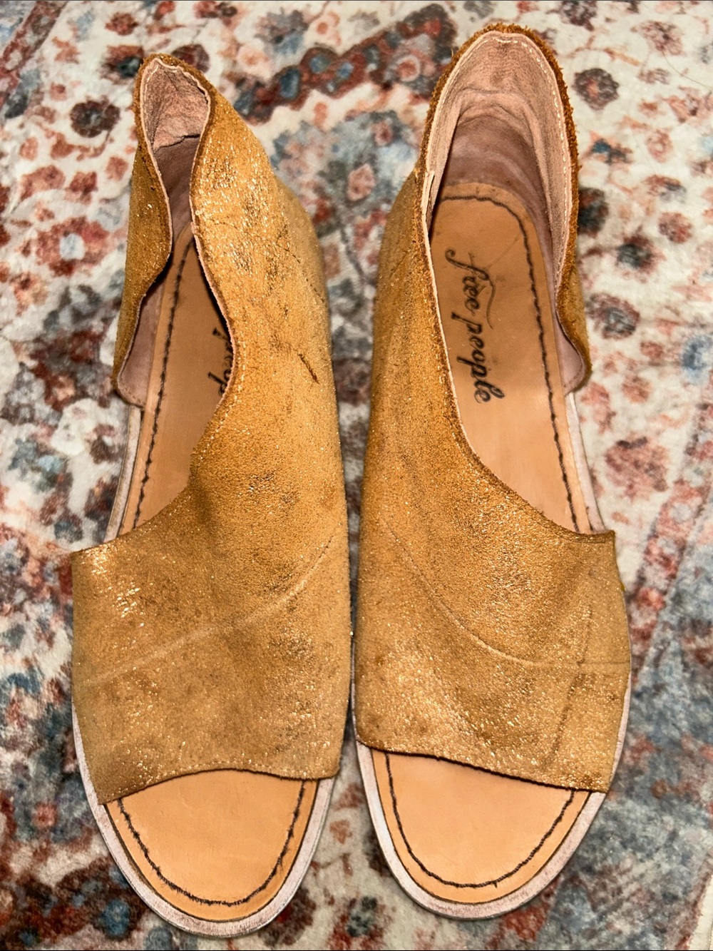Free People Metallic Gold Suede Open-Toe Sandals